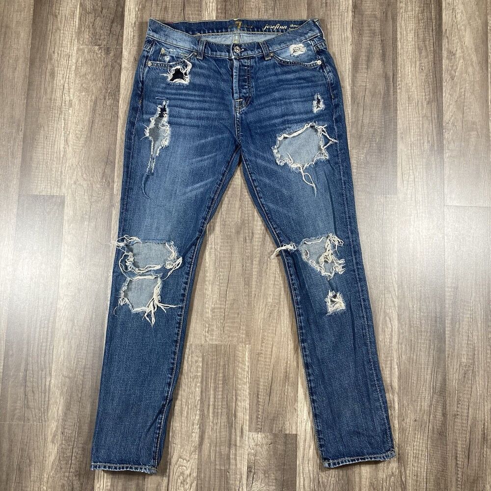 7 for all Mankind Jeans 30x29 Womens 26 Josefina Distressed Skinny Button Fly